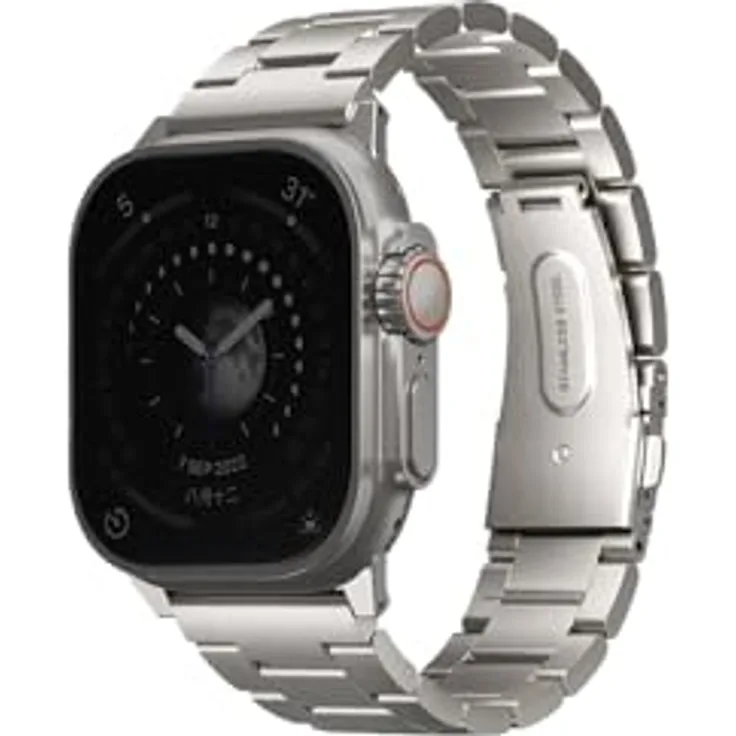 Uniq Osta Apple Watch Stahlband mit selbstverstellbaren Gliedern 49/45/44/42mm Titan Silber, Elegant gebürstete Oberfläche, One Size
