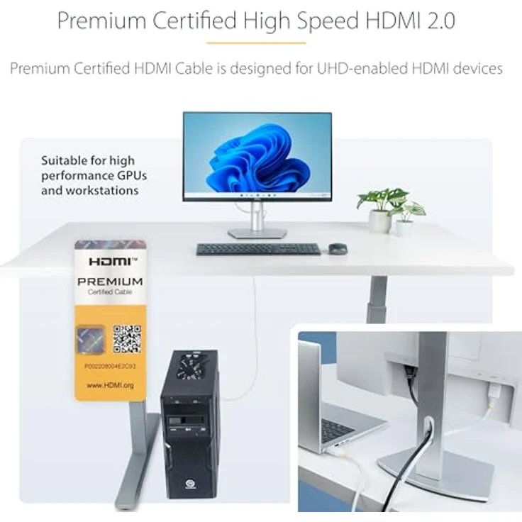 StarTech.com HDMI2-CABLE-4K60-6FW, 1,8 m HDMI-Kabel Typ A, 4K 60Hz, Weiß, mit Audio Return Channel und Ethernet-Unterstützung – Bild 3
