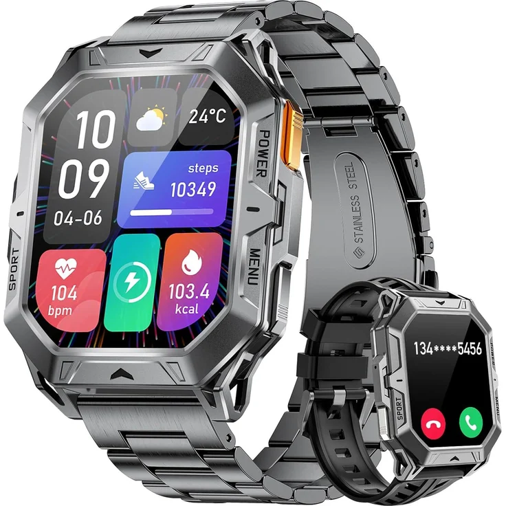 LEGE Militär-Smartwatch Herren, 2,13" AMOLED Display, 1000 mAh Akku, Bluetooth-Telefonie, 100+ Sportmodi, IP68 Wasserschutz, schwarz