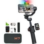 Hohem iSteady M7 AI Tracking Smartphone Gimbal 3-Achse-Telefonstabilisator mit 1,4-Zoll-OLED-Touchscreen-Magnetic, Fülllicht, Verlängerungstab für iPhone und Android-Videoaufzeichnung, RGB- und CCT-Fülllicht, Fernbedienung, Akkulaufzeit 12 Stunden, Schwarz