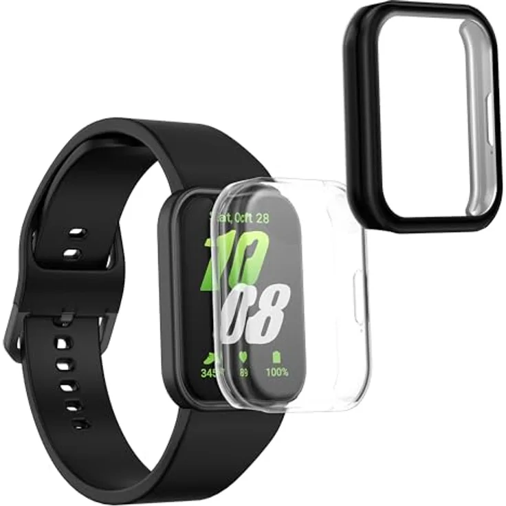 kwmobile Silikon Hülle für Samsung Galaxy Fit 3, Fullbody Display Cover Set, transparent schwarz, Rundumschutz und Touchdisplay-Funktionalität