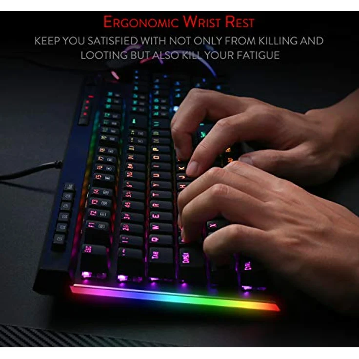 Redragon K580 VATA RGB LED Mechanische Gaming Tastatur mit Hintergrundbeleuchtung 104 Tasten Anti-Ghosting mit Makrotasten und Dedizierten Mediensteuerelementen (Blaue Schalter) – Bild 9