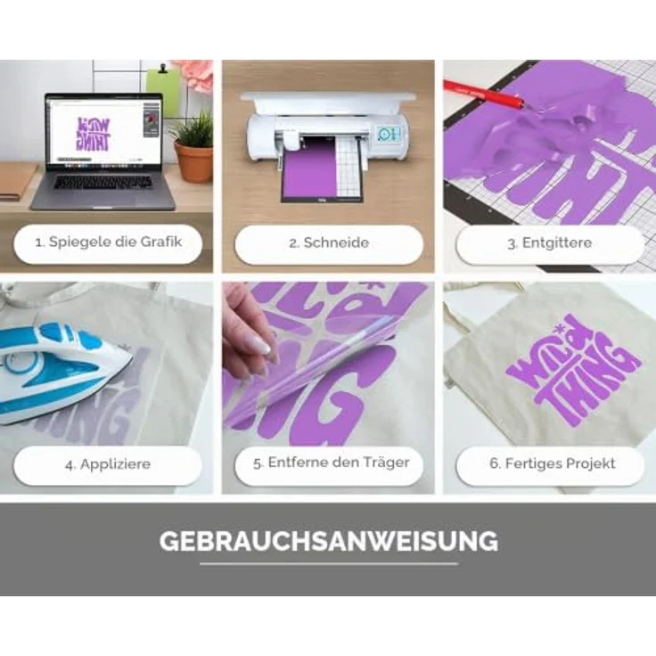 Siser Fluo Transferfolie, PVC-freie Folie für Cad-Cut Anwendungen, Schnittbreite 30 cm, Lila – Bild 3