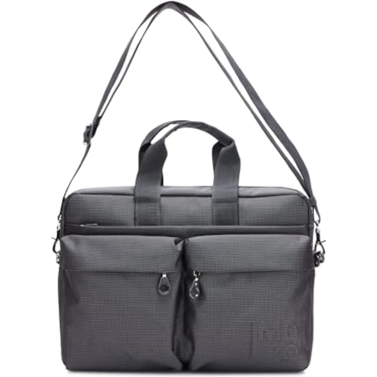 Mandarina Duck MD20 Briefcase, Laptop- und Tablet-Tasche mit Two Way Zipper, grau, für bis zu 15 Zoll Laptops, inklusive Schulterriemen
