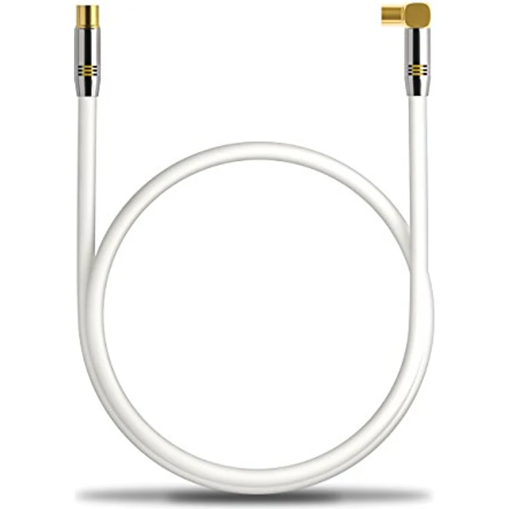 deleyCON 2m TV Antennenkabel PREMIUM HDTV Full HD - 1x gewinkelt - Koaxialkabel - TV-Stecker (gerade) zu TV-Buchse (90° Grad) - Weiß - METALL – Bild 5