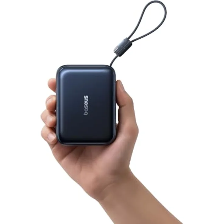 Baseus AC22 Mini Powerbank 20000mAh, 45W PD Power Bank mit integriertem USB-C Kabel, tragbarer externer Handyakku für iPhone 17/16/15, Samsung S26/S25 Ultra, iPad, Pixel 10/9