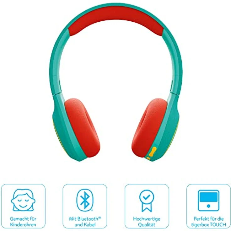 tigermedia tigerbuddies Kinderkopfhörer grün on-Ear Bluethooth AUX Lautstärkebegrenzung Stereo Sound Premium-Qualität perfekt für tigerbox, 145x191.5x76.5mm – Bild 2