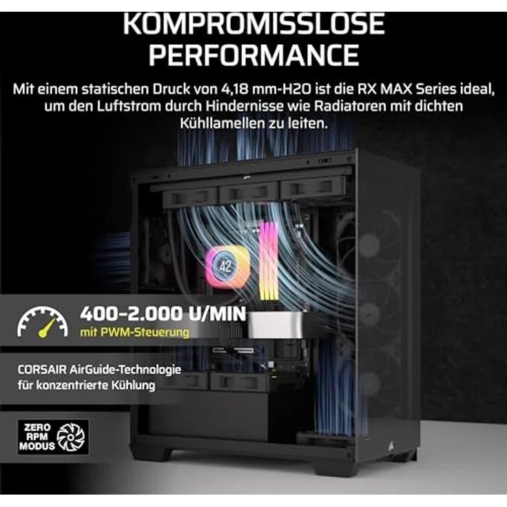 Corsair iCUE LINK RX120 MAX 120mm PWM Dicker Lüfter - Hochstatischer Druck - Liquid Crystal Polymer - Dreierpack - Schwarz – Bild 4