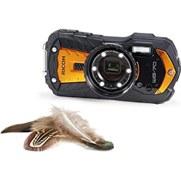 RICOH WG-70 wasserdichte Kamera Hochauflösende Bilder mit 16 MP Wasserdicht bis 14 m Stoßfest bis Fallhöhe von 1,6 m Unterwassermodus Ring mit 6-LEDs für Makroaufnahmen, Orange – Bild 3