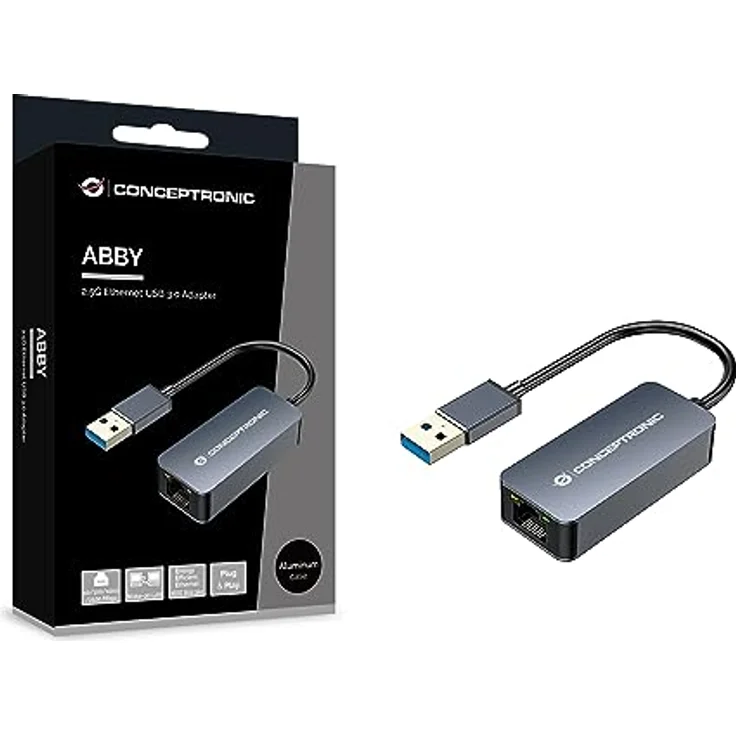 Conceptronic ABBY12G, Adapter USB-A auf RJ45, 2500 Mbit/s, Plug & Play, grau, 0.15m – Bild 2