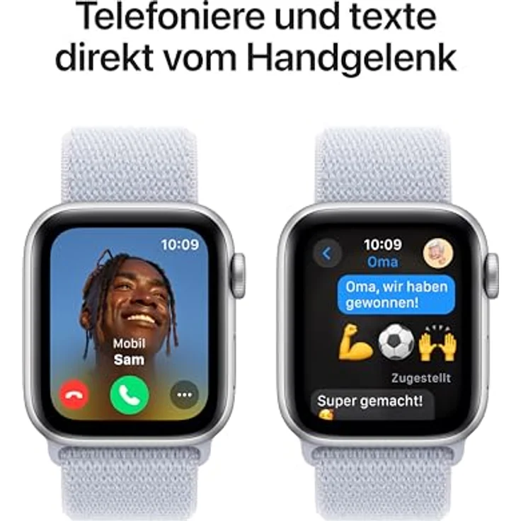 Apple Watch SE (2. Generation) GPS 40 mm Smartwatch mit Aluminiumgehäuse in Silber und Sport Loop in Blaue Wolke (One Size). Fitness und Schlaftracker, Unfallerkennung, Retina Display – Bild 4