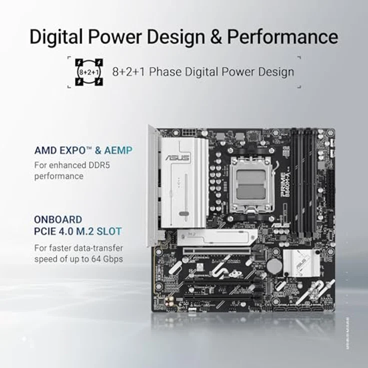 ASUS Prime B840M-A-CSM Mainboard Sockel AMD AM5 (AMD B840, mATX, DDR5 Speicher, 3X M.2, PCIe 4.0, Aura Sync) – Bild 3