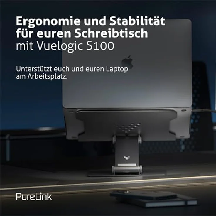 PureLink Vuelogic S100 höhenverstellbarer Laptop Ständer, Aluminium Notebookhalter mit Anti-Rutsch-Pads und Kühlung/Lüftung, Space Grey – Bild 3