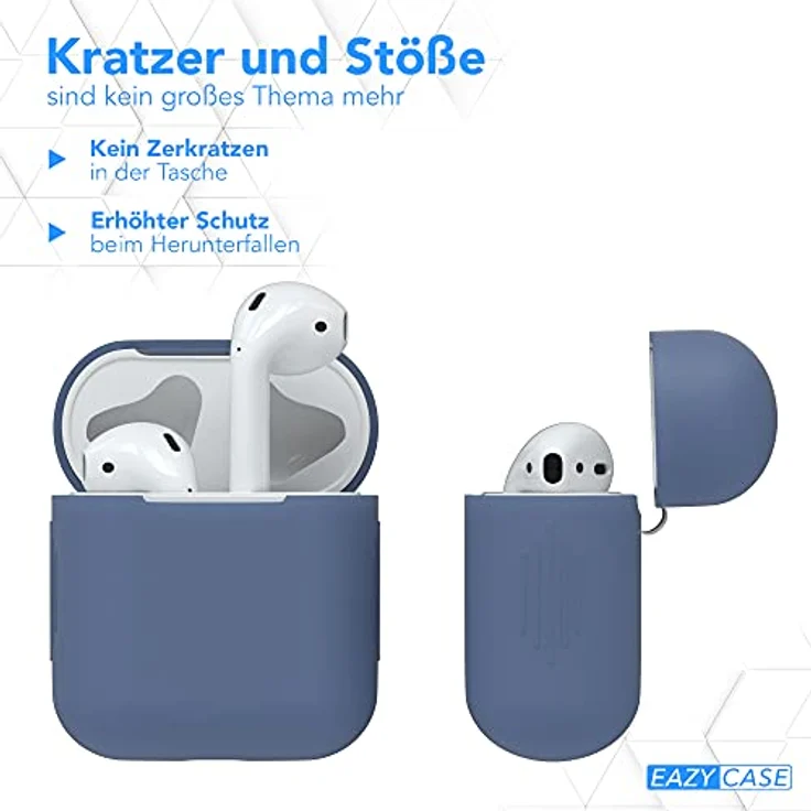 EAZY CASE - Schutzhülle für AirPods 1 & 2 Hülle Blau Silikon Case Stoßfest mit Deckel Schutz Antikratz Etui Cover rutschfeste Silikonhülle für Airpod Pro 1. / 2. Generation Silikoncase in Dunkelblau und kabelloses Laden
 – Bild 4