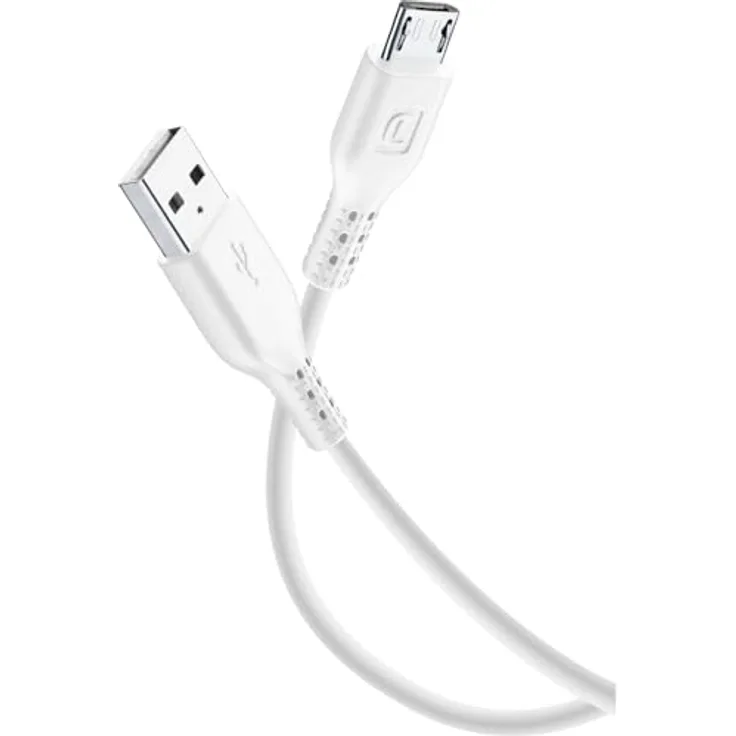 Cellular Line USBDATACMICROUSBW Flachband Datenkabel mit Micro USB-Anschluss (Laden/Synchronisieren USB 2.0) 1m weiß