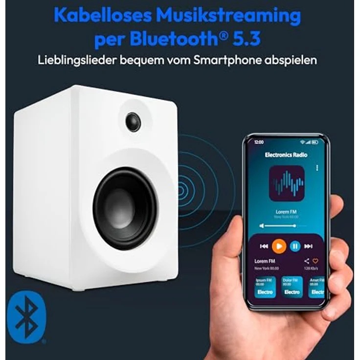 MEDION P61925 Regallautsprecher (aktiv und passiv, Holzgehäuse, 2 Wege System, Bluetooth, integriertem Hochtöner und Subwoofer, Drehregler, optischer Eingang SPDIF, Line In RCA, 2X 50 Watt RMS) weiß – Bild 3