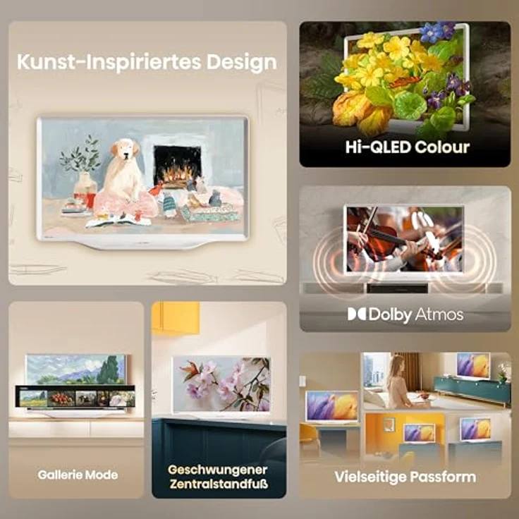 Hisense 32S5Q Deco TV, 80cm (32 Zoll) FHD QLED, HDR10, Dolby Atmos, Morandi-Weiß, Kunst-Inspiriertes Design, WiFi, HDMI, DTS Virtual:X – Bild 3