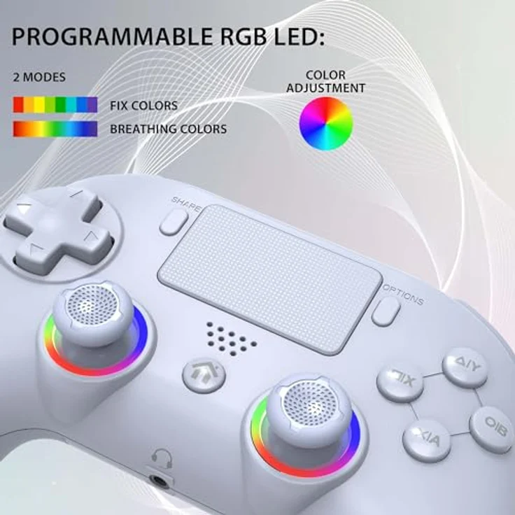 Subsonic Kabelloser Controller für PS4 – Bluetooth-Controller mit LED, Vibration und 3,5 mm Gaming-Headset-Anschluss – Weiß – Bild 2