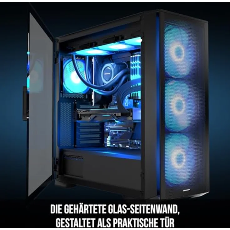 Modecom Horizon ARGB Midi Tower, PC Gehäuse für Mini-ITX, mATX, E-ATX, schwarz mit ARGB-Beleuchtung und Seitenfenster – Bild 3