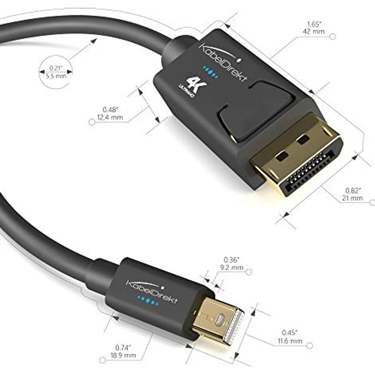 KabelDirekt - Mini DisplayPort (Thunderbolt) auf DisplayPort Kabel (Mini DP auf DP) - 3m - (UHD Auflösung mit 4K / 60Hz, Version 1.2, für PC & Mac, DP Stecker mit Verriegelung, schwarz) – Bild 4