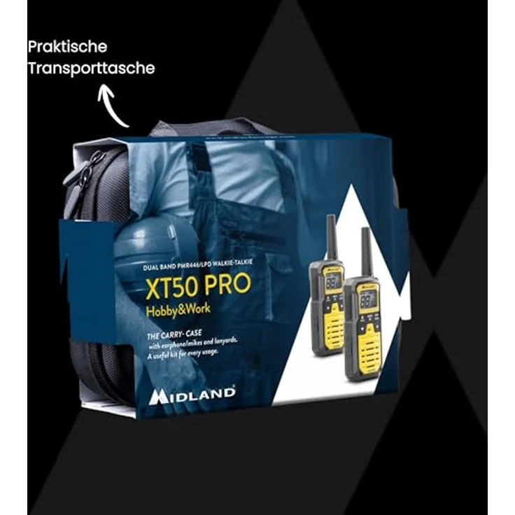 Midland XT50 Pro Walkie-Talkie mit 16 Kanälen, Reichweite bis zu 8 km, IPX2 wasserfest, Gelb – Bild 9