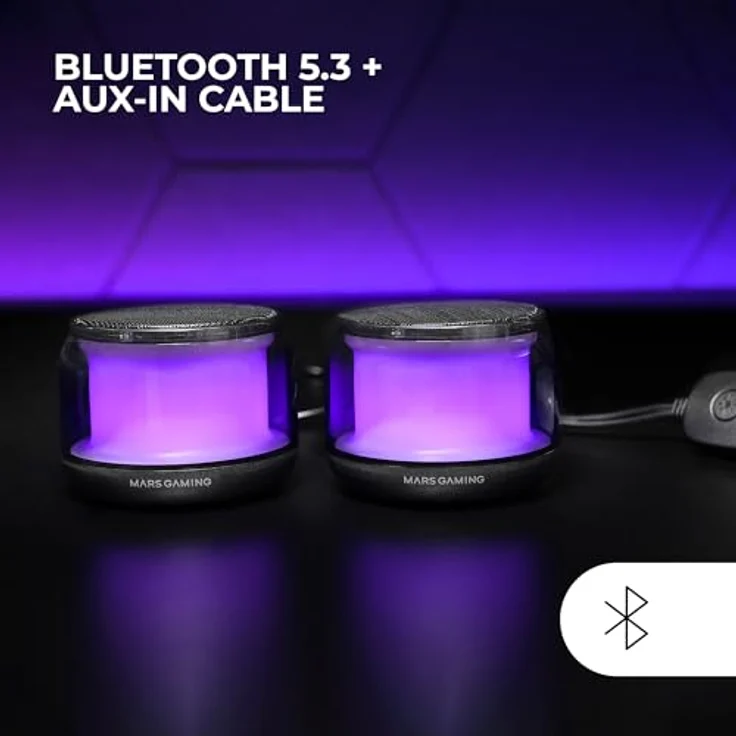 MARSGAMING MS-Aura Bluetooth-Lautsprecher 5.3 Schwarz, DSP-Chipsatz 15W, RGB-Beleuchtung, Clearview 360º Design, Kompakte Lautsprecher mit Lautstärke- und RGB-Kontrollbox, AUX-IN Eingang – Bild 4
