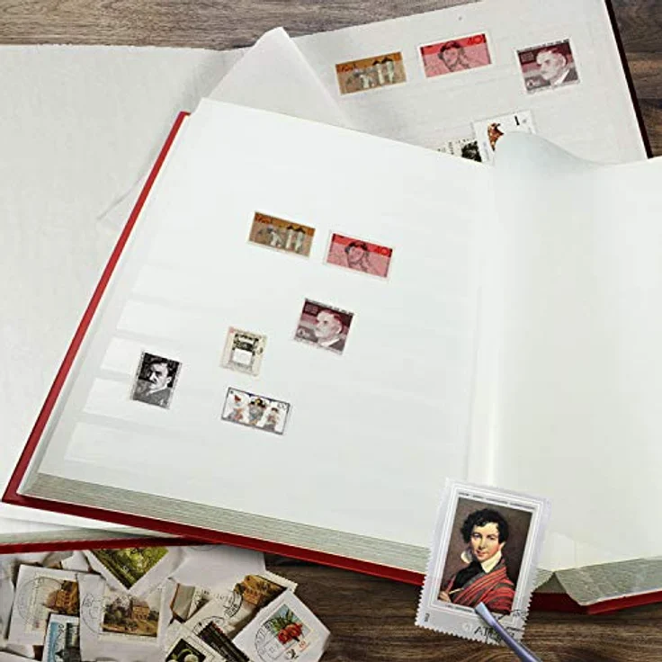 Safe Fotoalbum Briefmarken-Einsteckalbum, nostalgisches Design mit 60 weißen Seiten und 10 Pergaminstreifen, rot – Bild 5