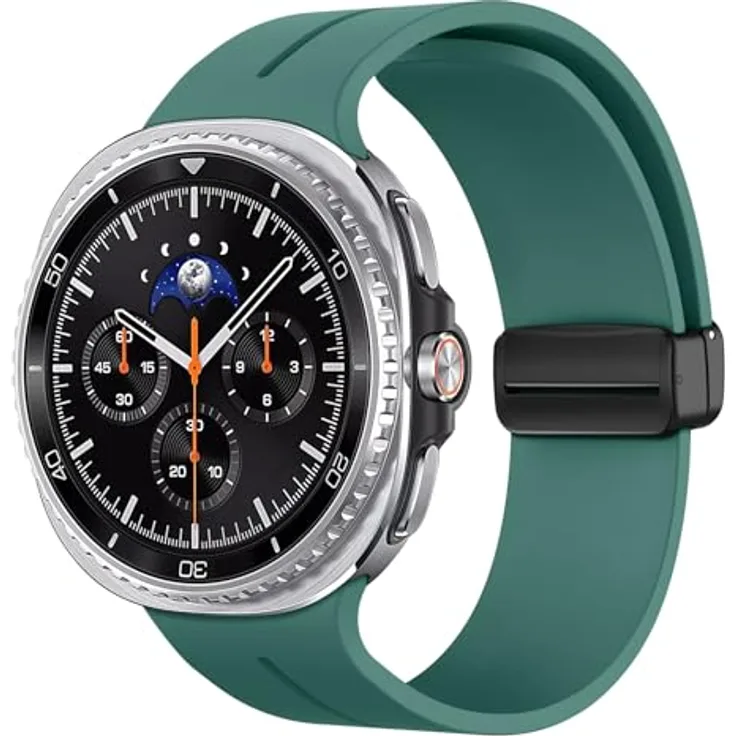 MoKo Sport Armband für Samsung Galaxy Watch 8 40mm/44mm & Galaxy Watch 8 Classic 46mm, Weiches Silikon Uhrenarmband mit Magnetverschluss, Dunkelgrün