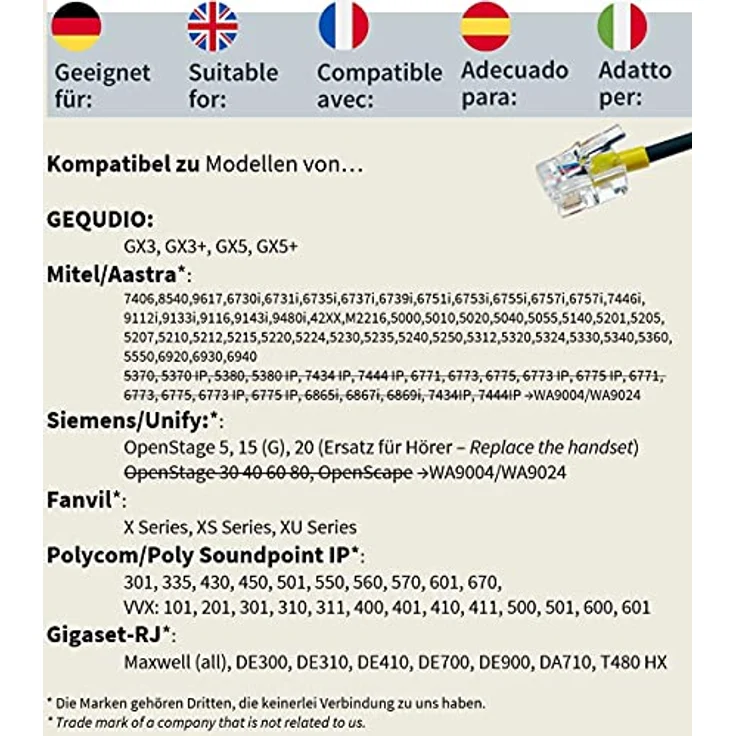 GEQUDIO RJ-Kabel einzeln für GX3+ GX5+ kompatibel mit Mitel, Aastra, GEQUDIO, Poly/Polycom und Gigaset-RJ Telefon – Bild 3