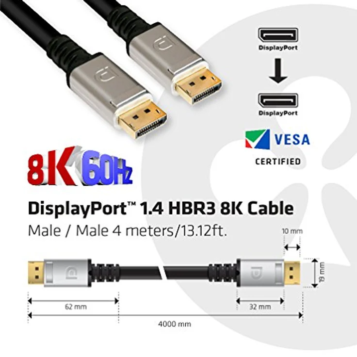 Club 3D CAC-1069 DisplayPort 1.4 HBR3 8K Kabel Schwarz – Bild 3