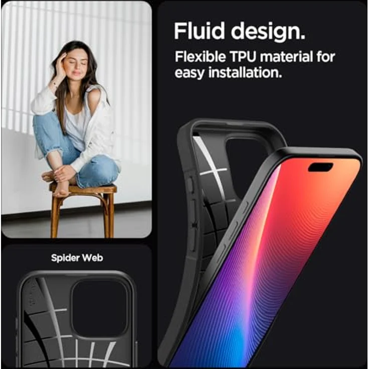 Spigen Core Armor Hülle für iPhone 16 Pro Max, Mattschwarze Schutzhülle mit integriertem Stand, Stoßfest, kabelloses Laden, TPU Material – Bild 6