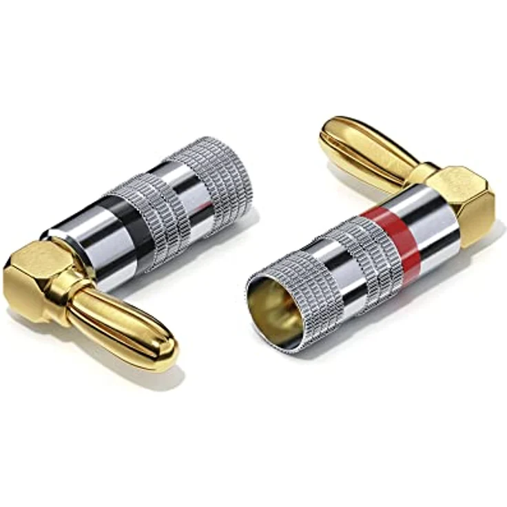 conecto Bananenstecker 4er-Set, 90° gewinkelter Stecker, für alle Lautsprecherkabel mit einem Durchmesser bis max. 6mm², 4 Stück mit Farbcodierung (2x rot, 2x schwarz), 24kt vergoldet – Bild 10
