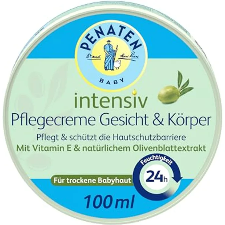 Penaten Intensiv Pflegecreme Gesicht & Körper (100 ml), schnelle 24h Feuchtigkeitspflege mit Vitamin E & Olivenblattextrakt