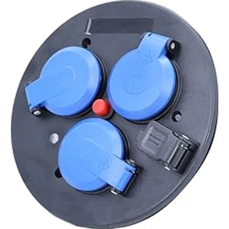 as - Schwabe 3-fach-Steckdoseneinsatz für Kabeltrommeln 230V/16A, mit Klappdeckel blau, abgesichert durch Thermoschutzschalter, mit USB-Ausgang 5V/1A, IP54, Schwarz, 11585 - Vielseitiger Steckdoseneinsatz mit Thermoschutzschalter und USB-Ausgang – Bild 2