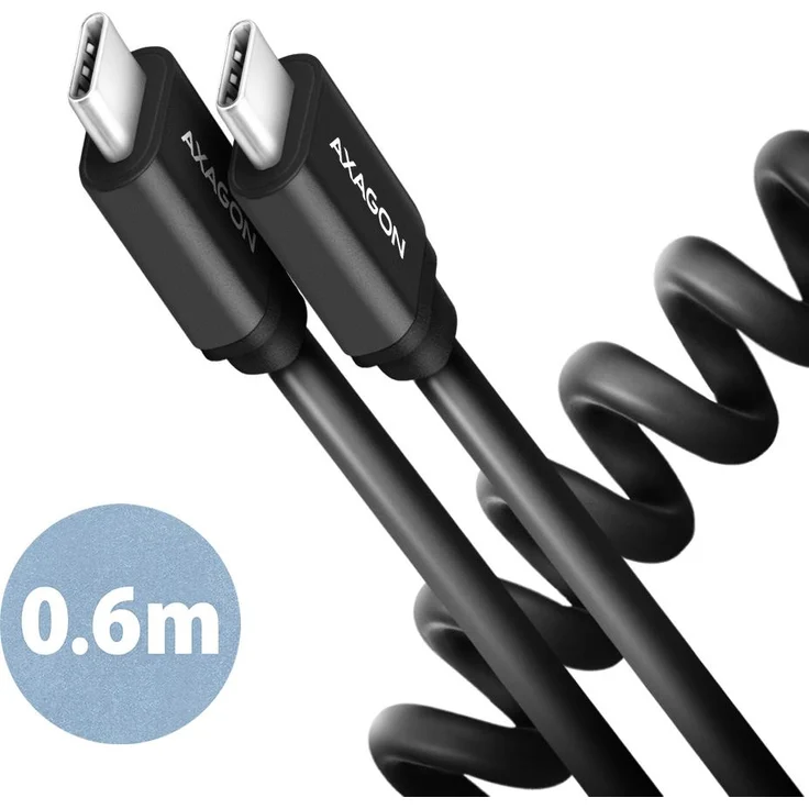 AXAGON Twister Cable BUCM-CM10TB, USB-C zu USB-C Daten- und Ladekabel, 60 cm, bis zu 3A, 480 Mbps, schwarz
