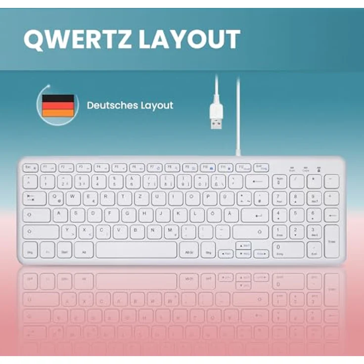 Perixx PERIBOARD-213W DE Kabelgebundene Kompakte USB Tastatur mit leisen Scherenstrukturtasten für Computer, Ziffernblock, Laptop und Tablet, Weiß, QWERTZ – Bild 4