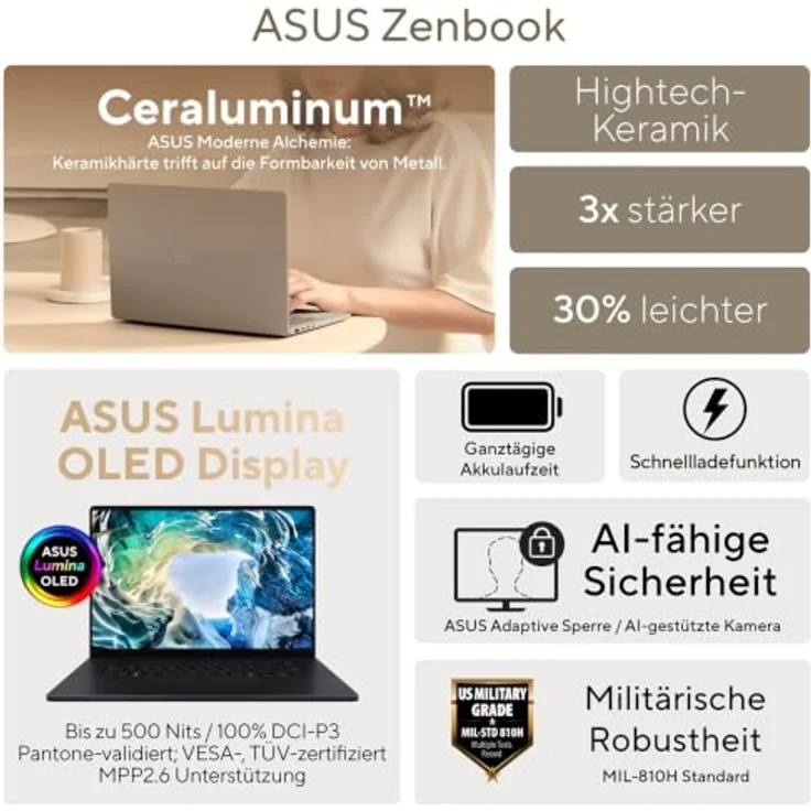 ASUS Zenbook 14 UX3480QA-SF003W, 14 Zoll OLED Laptop mit Snapdragon 200, 16 GB RAM, 512 GB SSD, Blau, Windows 11 Home – Bild 6
