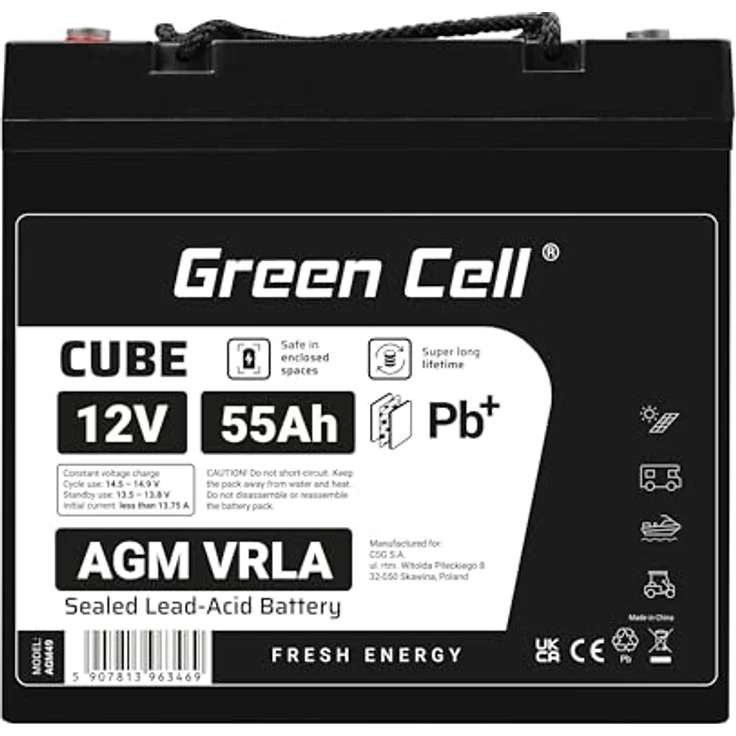 Green Cell AGM 12V 55Ah Akku Vlies Batterie - Wartungsfrei, Zyklenfest, Schwarz – Bild 5