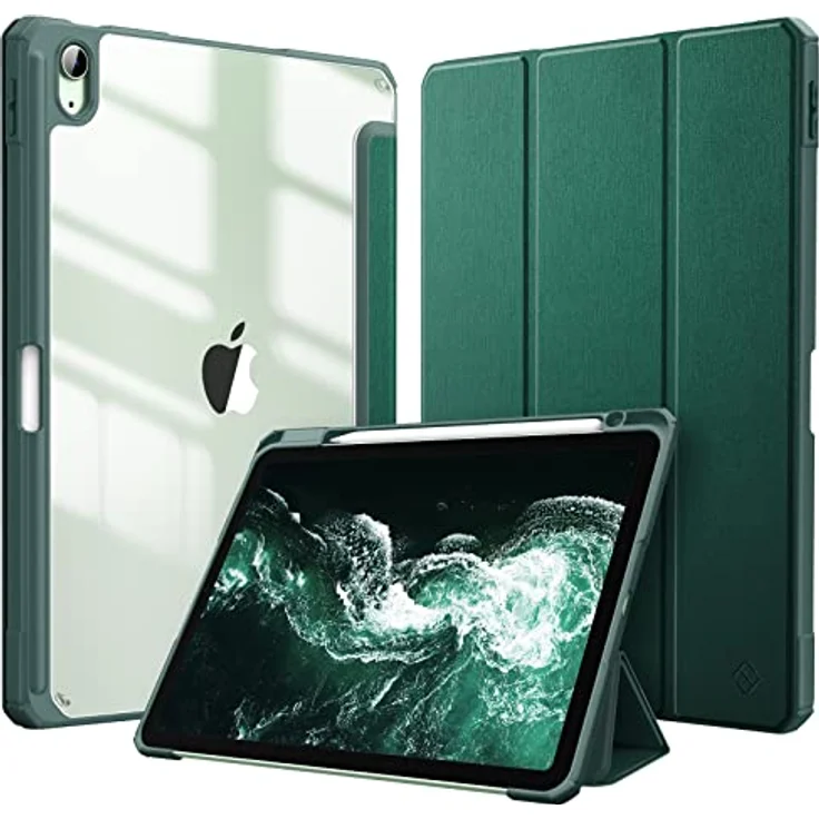 Fintie Hybrid Hülle für iPad Air 11 Zoll M3/M2 2025/2024, iPad Air 5/4 Gen 10,9 Zoll - Stoßfeste Schutzhülle mit transparenter Hartschale und Stifthalter, Satinoptikgrün – Bild 1
