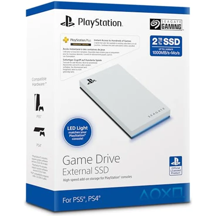 Seagate Game Drive for PlayStation External SSD (2 TB), Externe SSD mit PlayStation-Design, Weiss