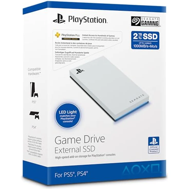 Seagate Game Drive for PlayStation External SSD (2 TB), Externe SSD mit PlayStation-Design, Weiss – Bild 1