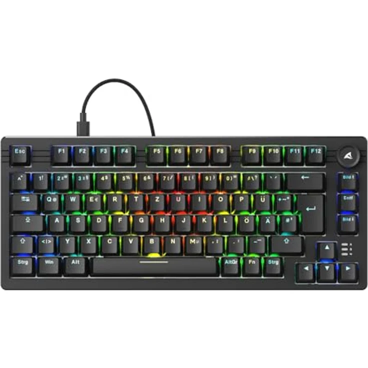 Sharkoon SKILLER SGK25, Gaming-Tastatur mit RGB-Beleuchtung, anpassbaren Schaltern und praktischem Drehregler – Bild 2
