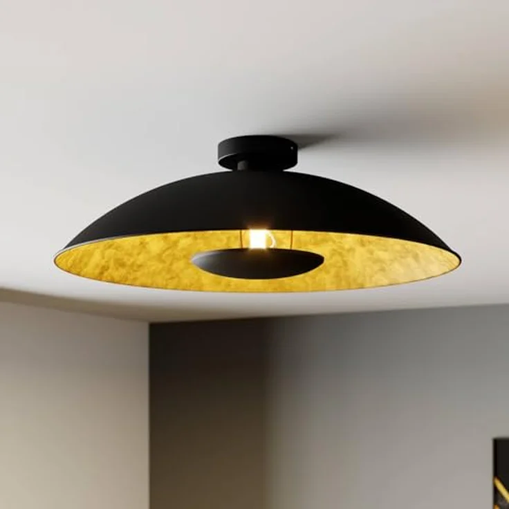 Lindby Deckenlampe schwarz, gold Ø 60 cm, Metall Schirm, atmosphärisches Licht, 1x E27 – Bild 2