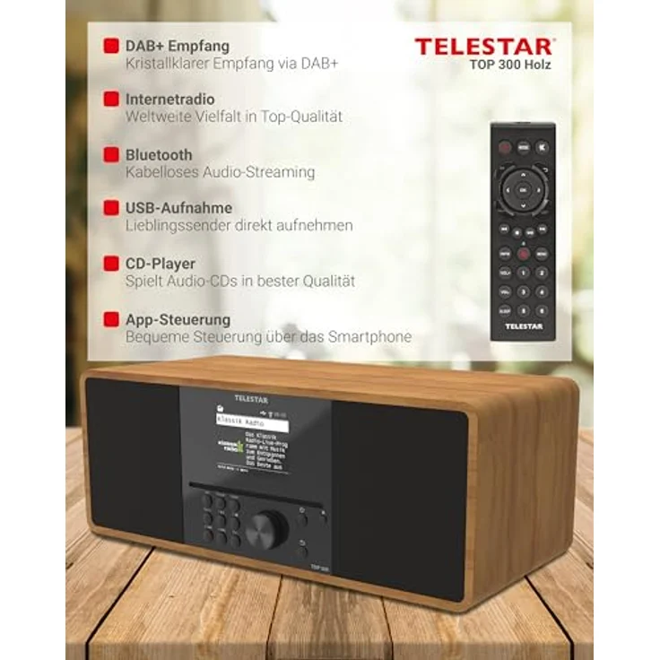Telestar Top 300, Internetradio mit DAB+, FM, Bluetooth 5.3, WLAN und CD-Player, Braun – Bild 6