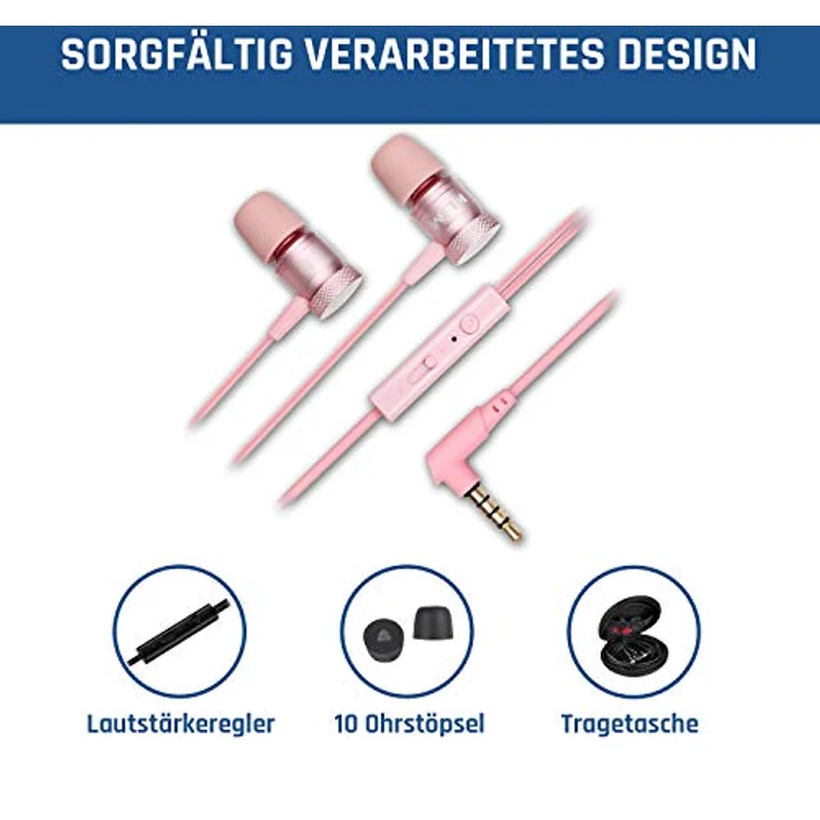 KLIM Fusion In-Ear Kopfhörer mit Mikrofon, Memory Foam Ohrstöpsel, 3.5 mm Jack, langlebig, rose – Bild 9