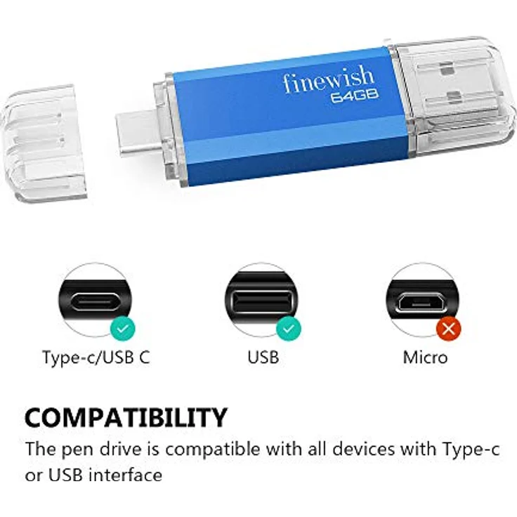 Geweo Type C USB Stick 64GB, 2-in-1 USB 2.0 Speicherstick mit Dual-Anschlüssen für MacBook Pro, Android-Handy, Laptop, Blau – Bild 2