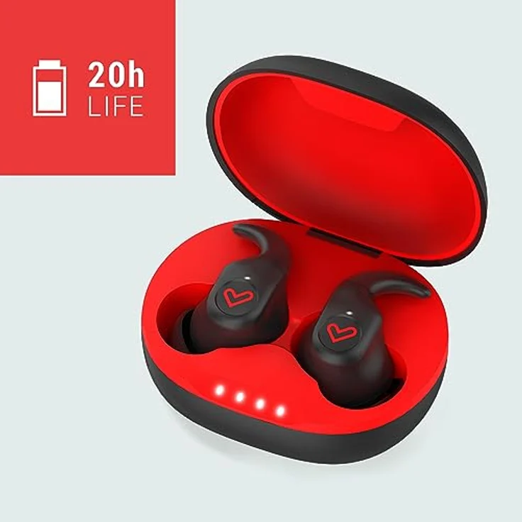 Energy Sistem Earphones True Wireless Freestyle, Kabellose Kopfhörer mit integriertem Mikrofon, Schwarz/Rot – Bild 3