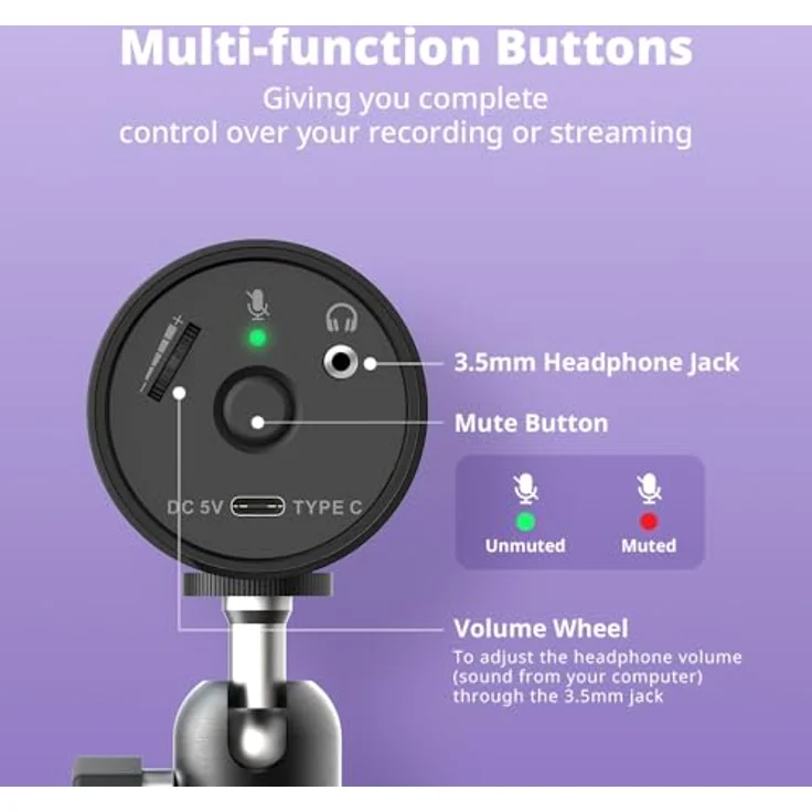 AVerMedia AM310G2 USB Mikrofon, hochwertiges Kondensator-Mikrofon für klare Sprachaufnahme – Bild 7