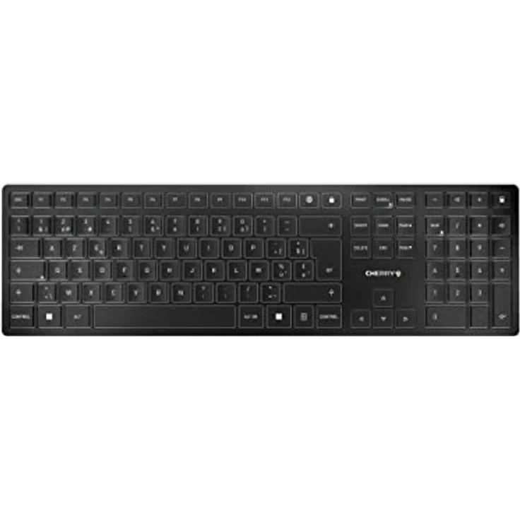 CHERRY KW 9100 Slim, kabellose Tastatur, Belgisches Layout, AZERTY Tastatur, wahlweise Bluetooth- oder Funkverbindung, SX Scherenmechanik, wiederaufladbar über USB-Kabel, flach, schwarz-Silber – Bild 1