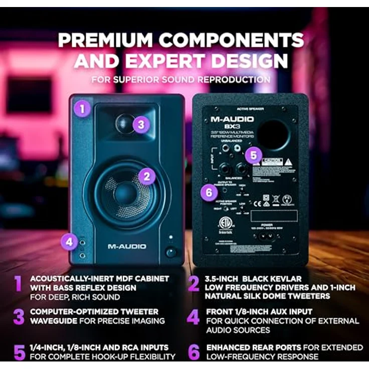 M-AUDIO BX3, 3.5-Zoll Studio-Monitore mit 120W Leistung, schwarzes MDF Gehäuse, Bassreflex-Design, Paar – Bild 3